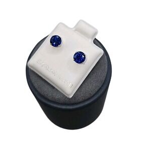 925 Sterling Silver 4mm Round Sparkling Cubic‎ Zirconia Sapphire Earrings NWOT